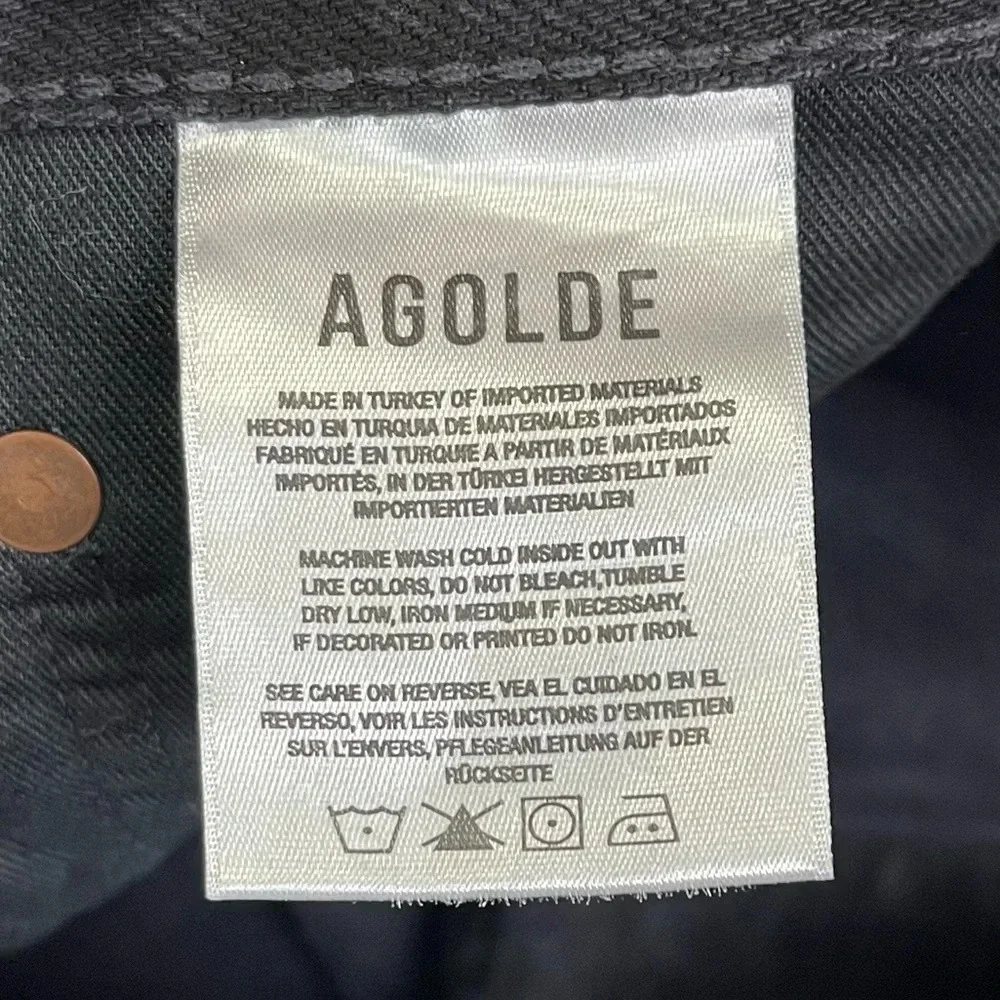 NEW AGOLDE Parker Angled Denim Jean Skirt Womens 24 Black Distressed Frayed Edge